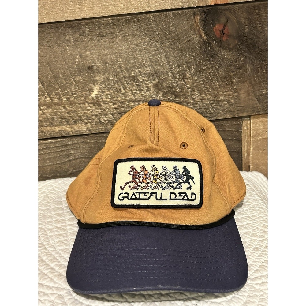 Grateful Dead Dancing Skeletons Snapback Hat Tan Blue‎ Trucker Cap Mad Engine